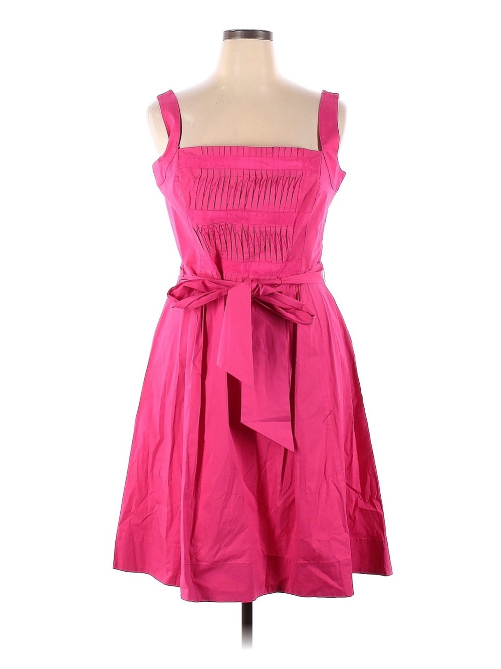 Tahari Hot Pink Sleeveless Fit-and-Flare Midi Dress with Waist Tie